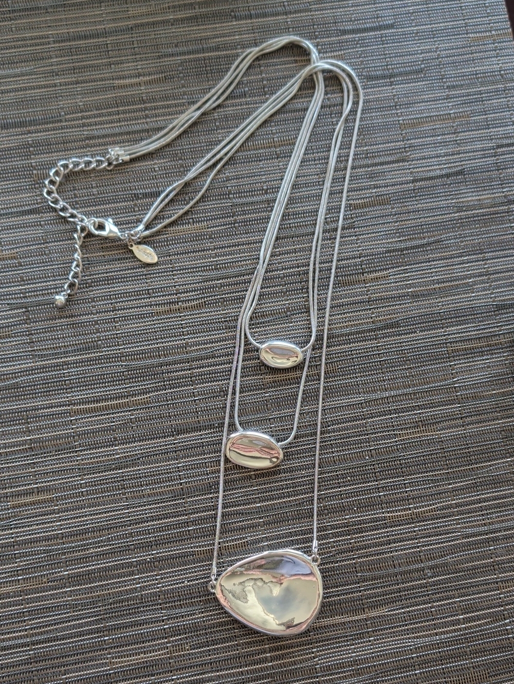 Chico's Mixed Metal Silver Tone Layered Pendant Necklace - Silver